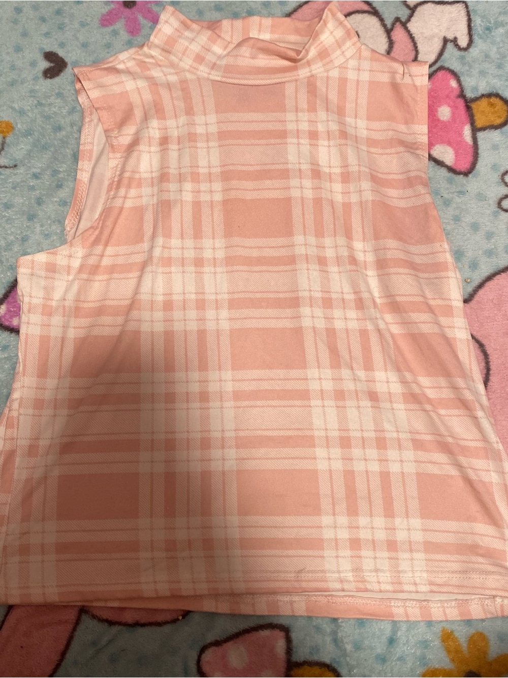 Sleeveless Pink Plaid Mock Neck Top